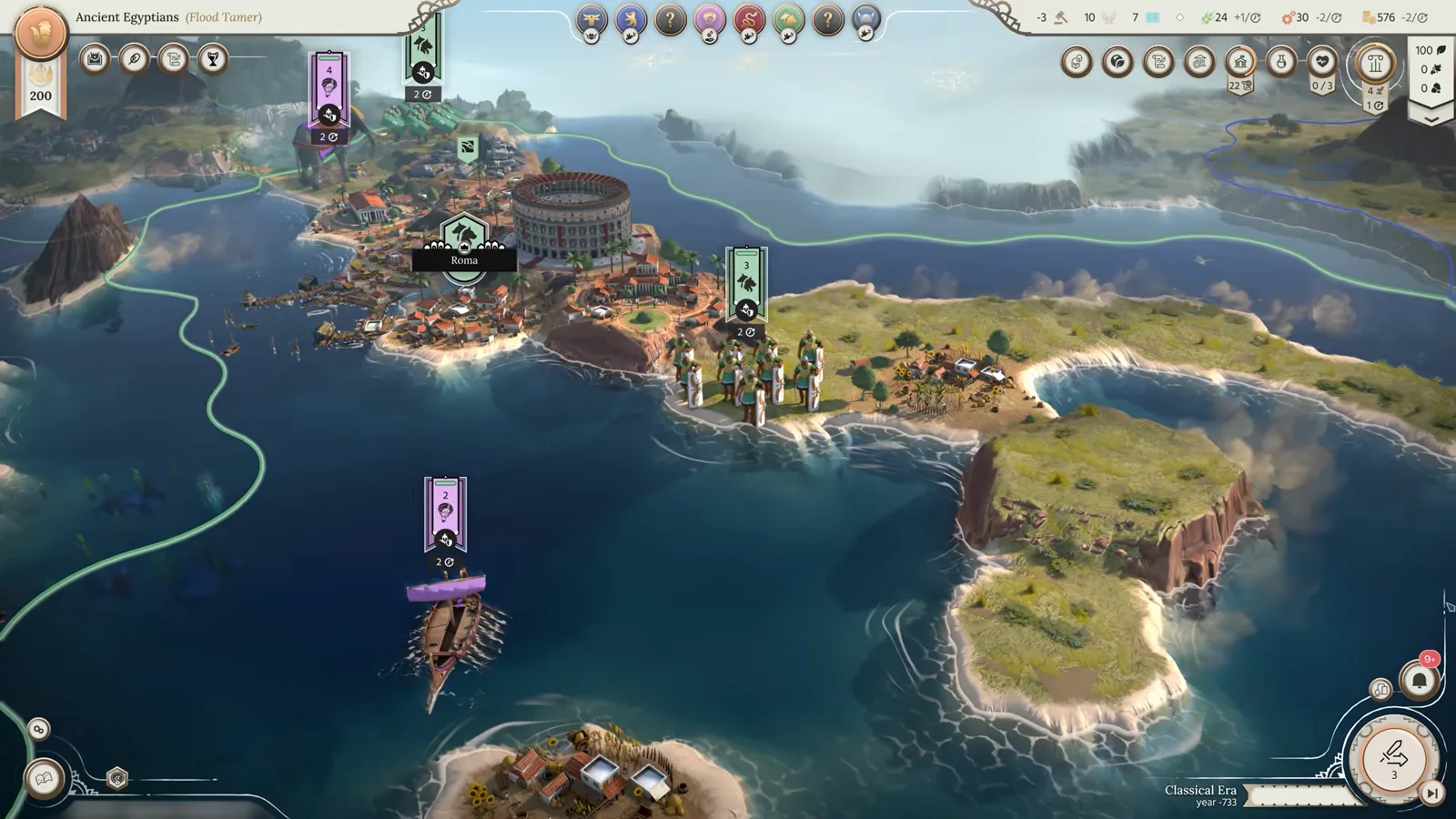 Humankind 2 tactical cliff and river crossing showing hex elevation and coastal fortifications